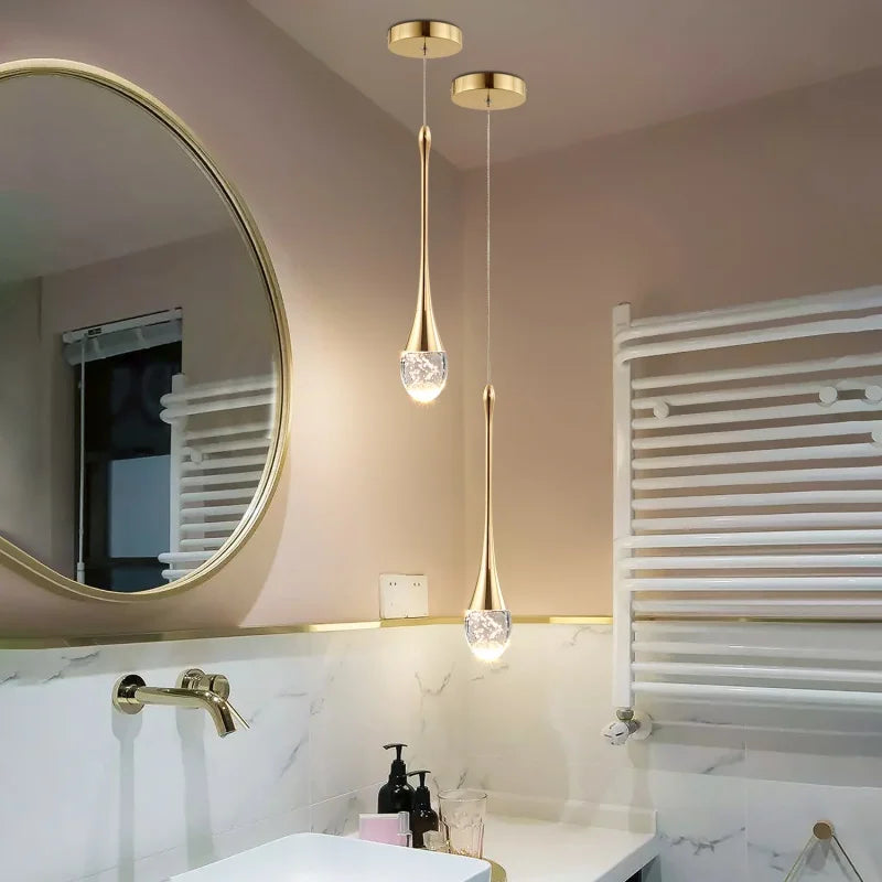 Home Indoor Bedroom Bedside Small Pendant Light Luxury K9 Crystal Hanging Lamp TV Background Wall Bar Counter Single Head Crystal Chandelier Home Lighting Supplies