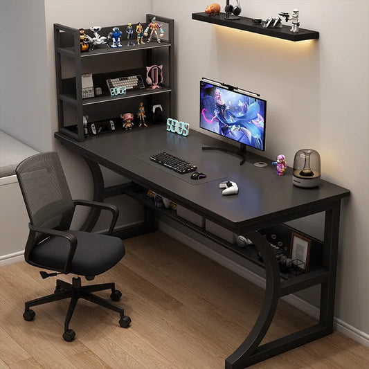 NEW Modern Design Gaming Desk for Home Use with Storage Shelf, Simple Computer Office Desk for Bedroom Study and Writing Home Office Furniture Supplies