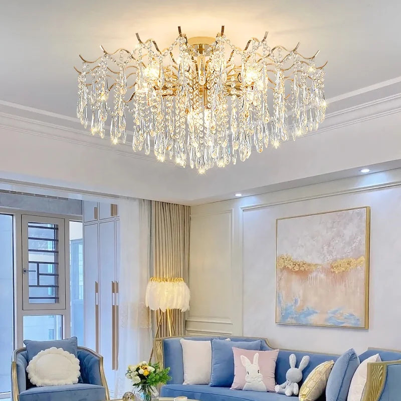 NEW Arrivals Villa Home Living Room Bedroom Luxury Crystal Apartment  Ceiling Lamp Villa Lighting Iron Base Chandelier Fashionable Art Decoration Home  Lighting Supplies
