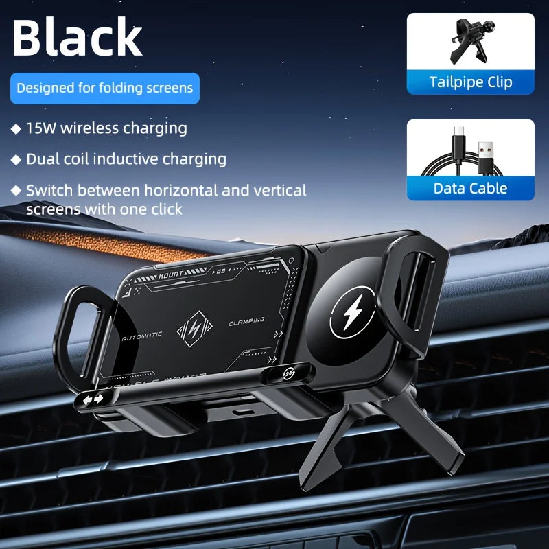 Car Vent Wireless Charger Mount, Fast Charging Phone Holder, Auto Rotating Stand for Phones, Supports Up to 15W Fast Charging