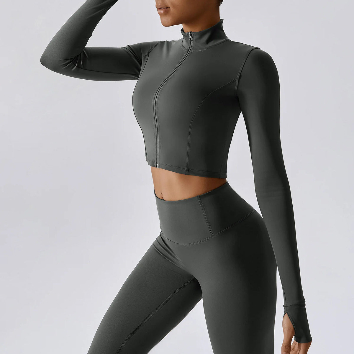 Women Yoga Workout Clothes Sports Gym Legging Seamless Fitness Zip Long Sleeve Crop Top Yoga Suit Sportswear Workout Women Sports Apparel Supplies