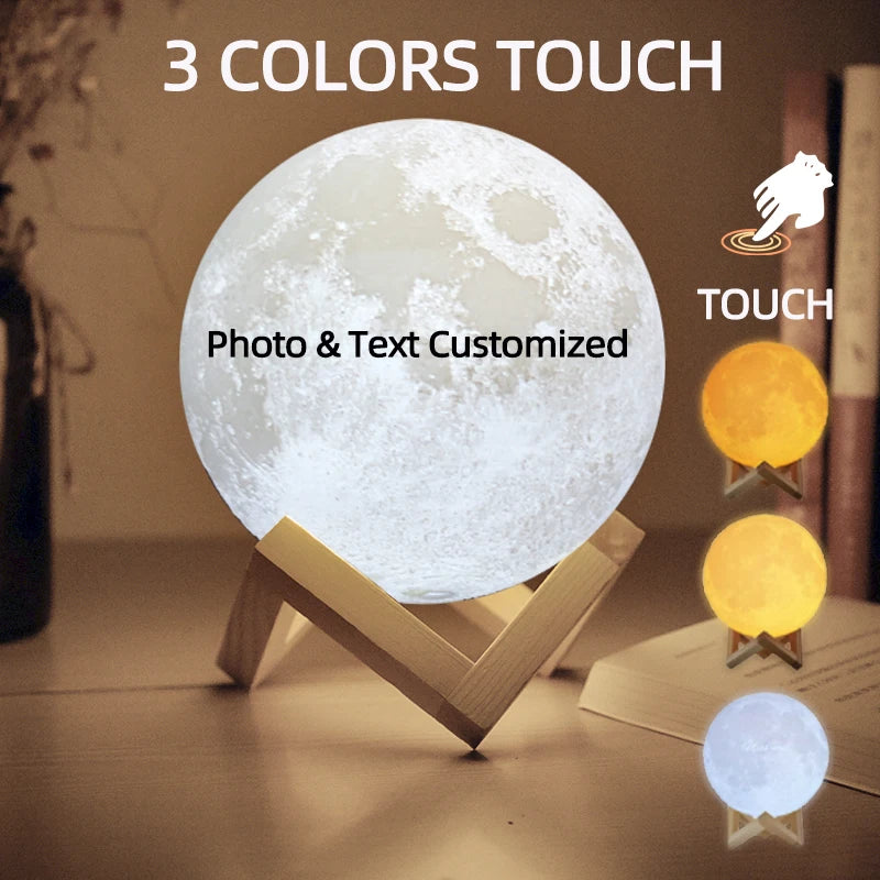 10-15-20cm (3-16 Colors) 3D Moon Lamp Personalized Photo Text Customized USB Night Light Birthday Mother Day Valentine's Christmas Lunar Gift