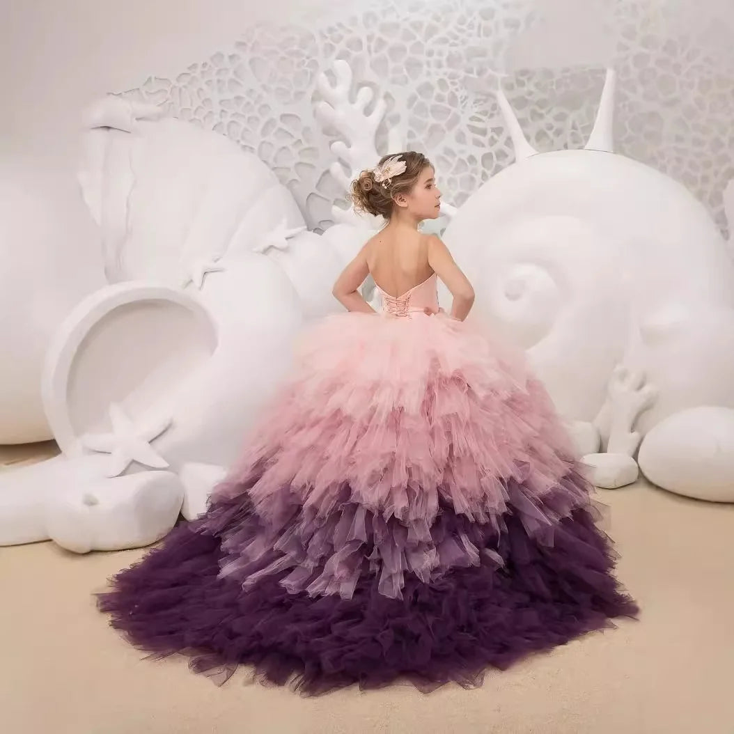 HOT SALE NEW Design 2/14 Years Old Bridesmaid Princess Catwalk Fairy Gorgeous Fluffy Color Matching Luxury Wedding Flower Girl Dress Bride's Evening Prom Party Bridal Formal Mermaid Gowns Children's Luxury Apparel Supplies