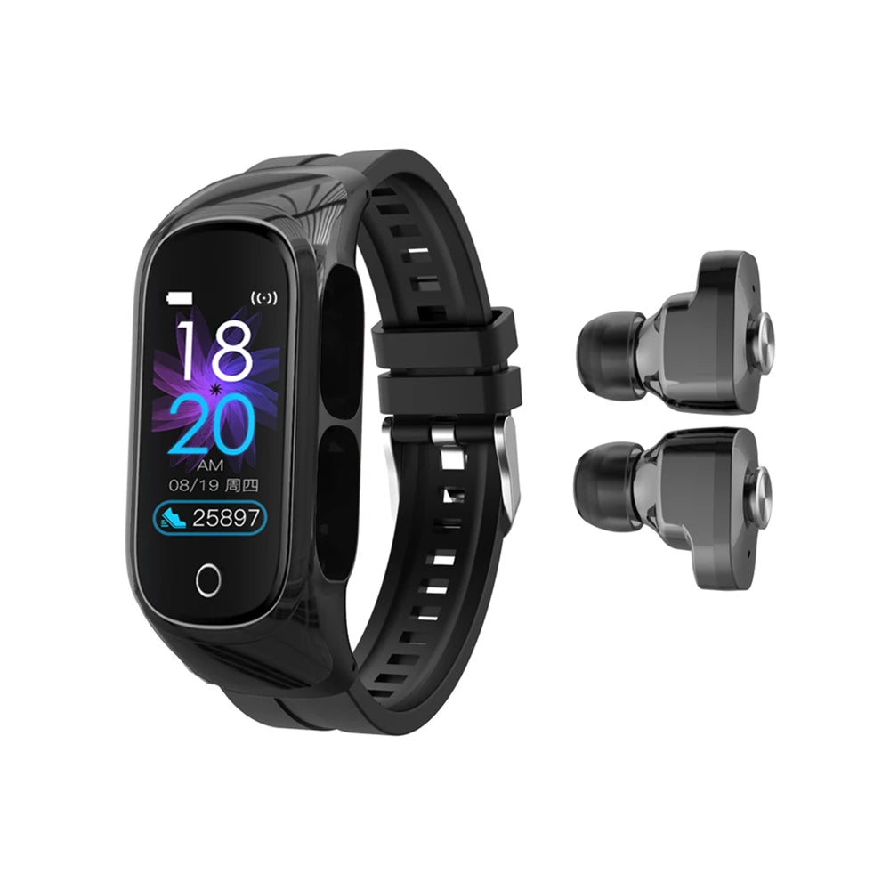 NEW Set 15 Functions Touch Screen APP Control Android + IOS N8 Smart Watch + Headset 2 in 1 Waterproof Intelligent Earphone Bracelet Fitness Watch With Earbuds Wireless Smartwatch Outdoor Running Sport Activities