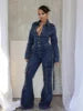 S-2XL Women Slim-Fit Flared Pants Multi-Pocket Denim Jean Jumpsuit Fashion Streetwear Bodysuit Casual Apparel Women Clothing Supplies