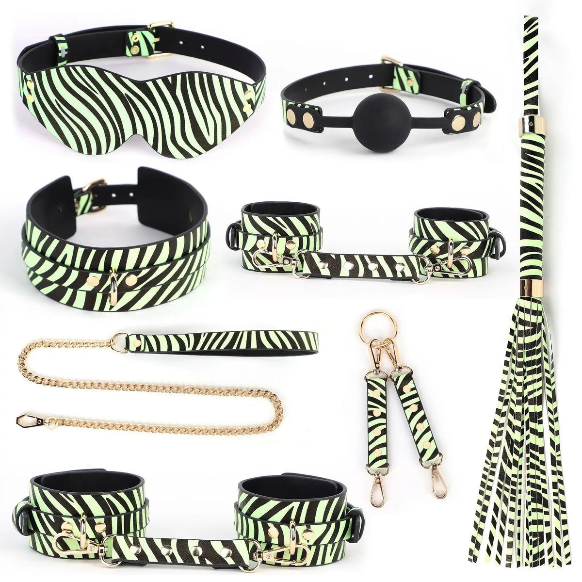 7/8 PCS Set Glow in the Dark BDSM Restraints Collar Handcuffs Blindfold Leopard Luminous Bondage Kit Sex Toys for Couples Fetish Sex Party Tools Set