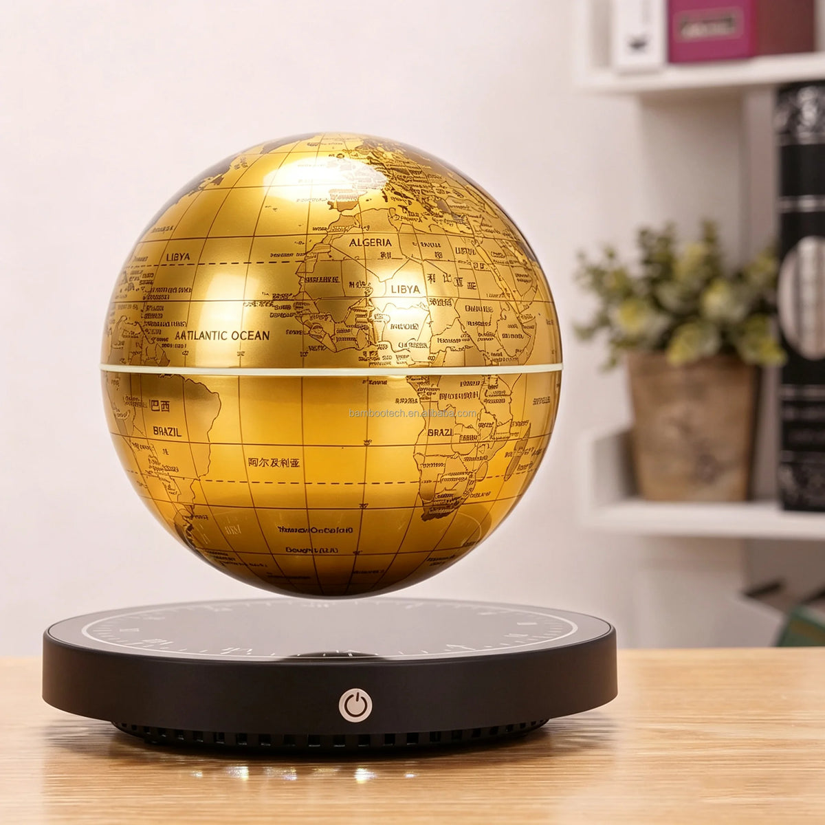 NEW Home Living Room Bedroom Luxury Golden English Rotating World Map Lampshade Magnetic Levitating Floating Globe Novelty Retro Round Clock Base 14cm 6 Inch Desk Table Home Lighting Supplies