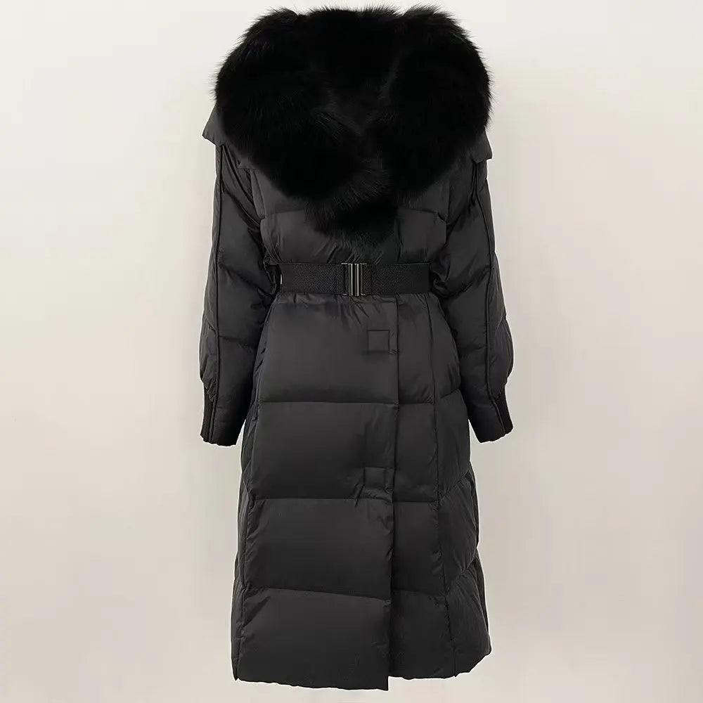 Customer Most Loved 5 Colors S-2XL Women Winter Warm Top Quality Puffer Long Coat Down Padding Snow Outerwear Jacket With Natural Fox  Fur Collar Ladies Winter Apparel Supplies