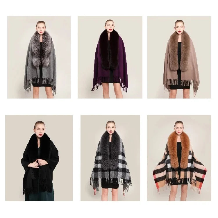 Boutique Gala HOT SALE  10 Colors Winter Warm 100% Real Fox Fur Long Shawl Luxury Women Fur Poncho Cape Evening Business Party Prom Wedding Guest Clothes Ladies Luxury Apparel Supplies.