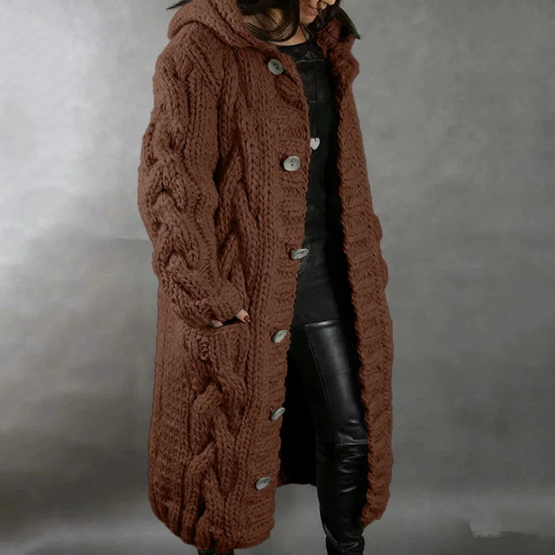 10 Colors S-5XL Plus Size Women's Trendy Long Cardigan Sweater Long Sleeve Single-Breasted Hooded Winter Coats for Ladies Women Knitted Sweater Coats