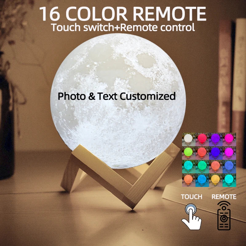 10-15-20cm (3-16 Colors) 3D Moon Lamp Personalized Photo Text Customized USB Night Light Birthday Mother Day Valentine's Christmas Lunar Gift