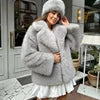 New Arrivals 5 Colors S-XL Women's Artificial Fox Fur Elegant Winter Warm Turn-Down Collar Down Filled Plain Dyed Woven  Plush Coat Outdoor Snow Boots Outerwear Jackets Ladies Winter Clothing Supplies