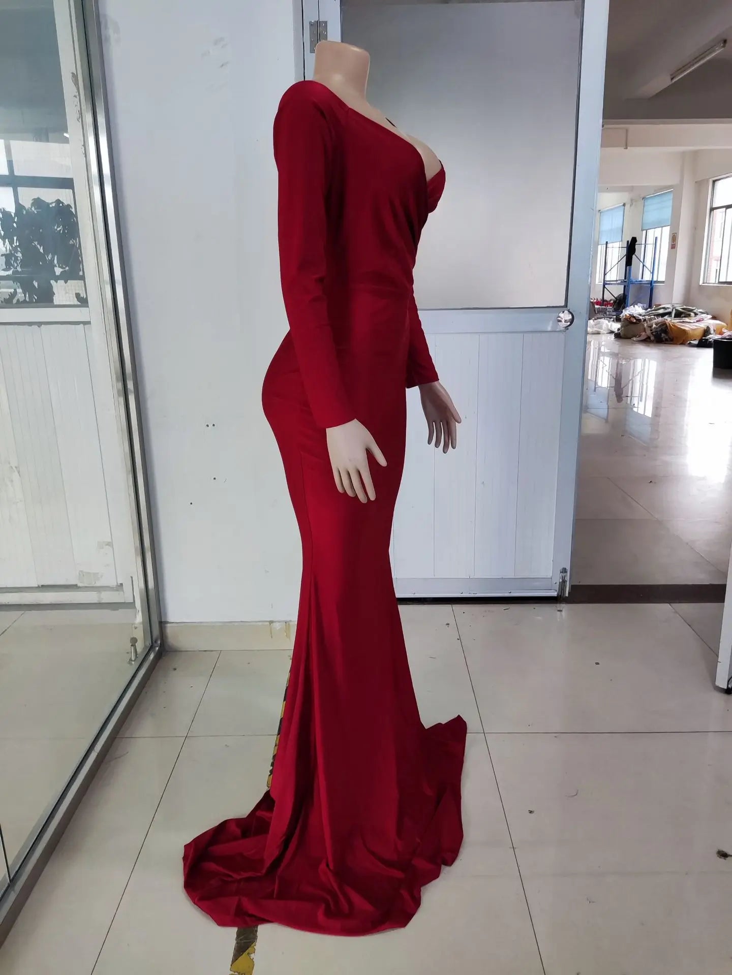 New Arrival S-2XL Women Luxury Gowns Wedding Guest Bridesmaid Evening Dresses High Slit Long Sleeve V-Neck Maxi Dress Ladies Long Party Dresses Women Luxury Apparel Supplies