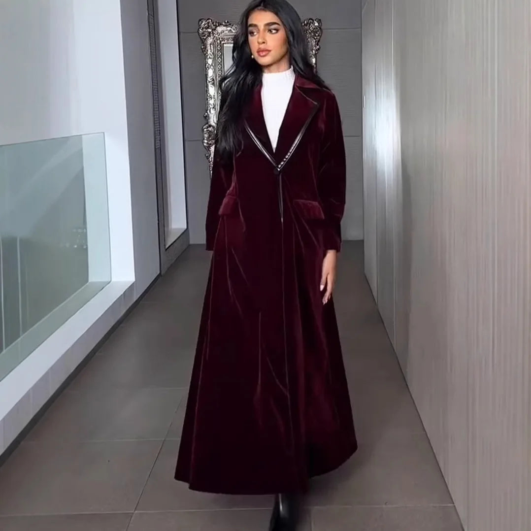 19th Century Victorian Velvet Coats New Fashion Elegance Temperament Commuter Velvet Long Solid Color Long Sleeve Women's Jacket Winter Warm Long Velvet Coat Women Luxury Apparel Supplies