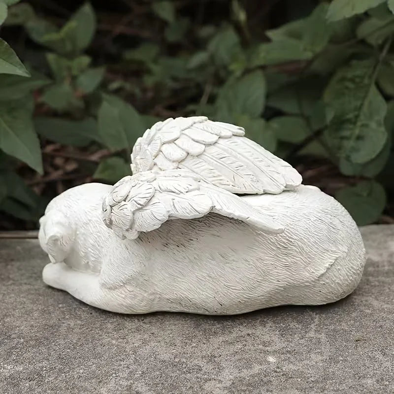 White Angel Dog Memorial Resin Commemorative Figurine Handmade Realistic Texture Engraved Words Gentle Resting Pose Indoor Outdoor Garden Lawn Courtyard Pets Memorial Supplies