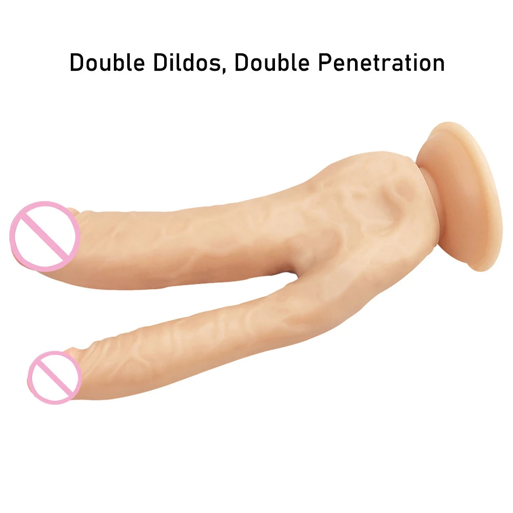 Double Dildos Double Penetration Vagina and Anus Big Realistic Double Headed Penis Soft Phallus Sex Toys for Women Masturbation