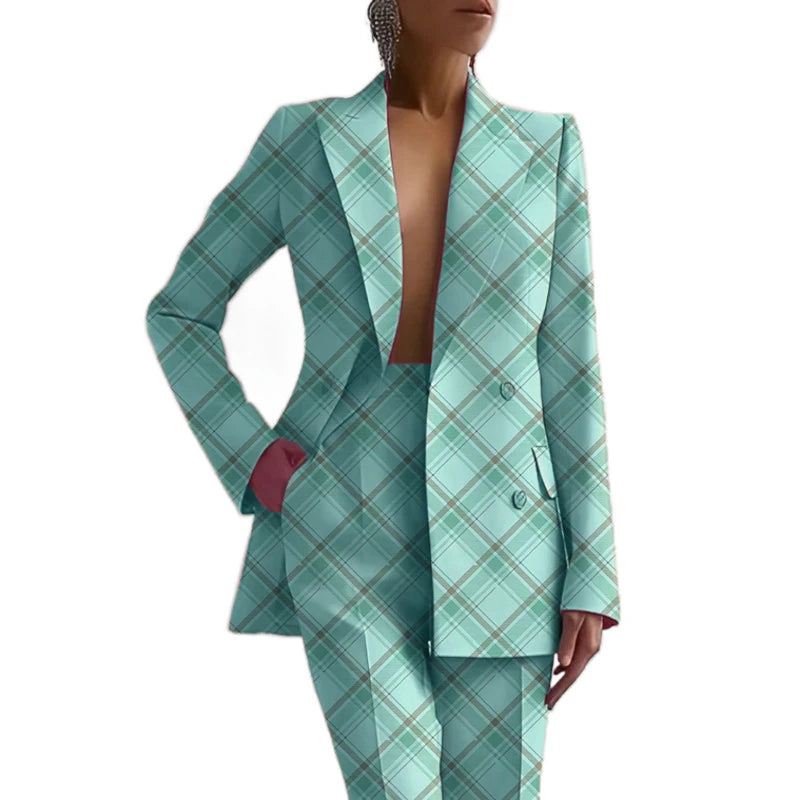 Boutique HOT SALE New Italian Fashion S-2XL 8 Colors Casual Career Double Breasted Long Sleeve Suit Jacket Long Pants Women's Luxury Blazer Top Quality Office Lady Business Dinner Suit Ladies Clothing Supplies.