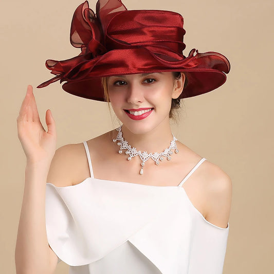 Just Arrived 6 Colors Women Derby Fascinator Luxury Hat Organza Church Evening Wedding Tea Cocktail Party Royal Ascot Horses Race Hats Wide Brim Sun Hat Ladies Formal Apparel Accessories