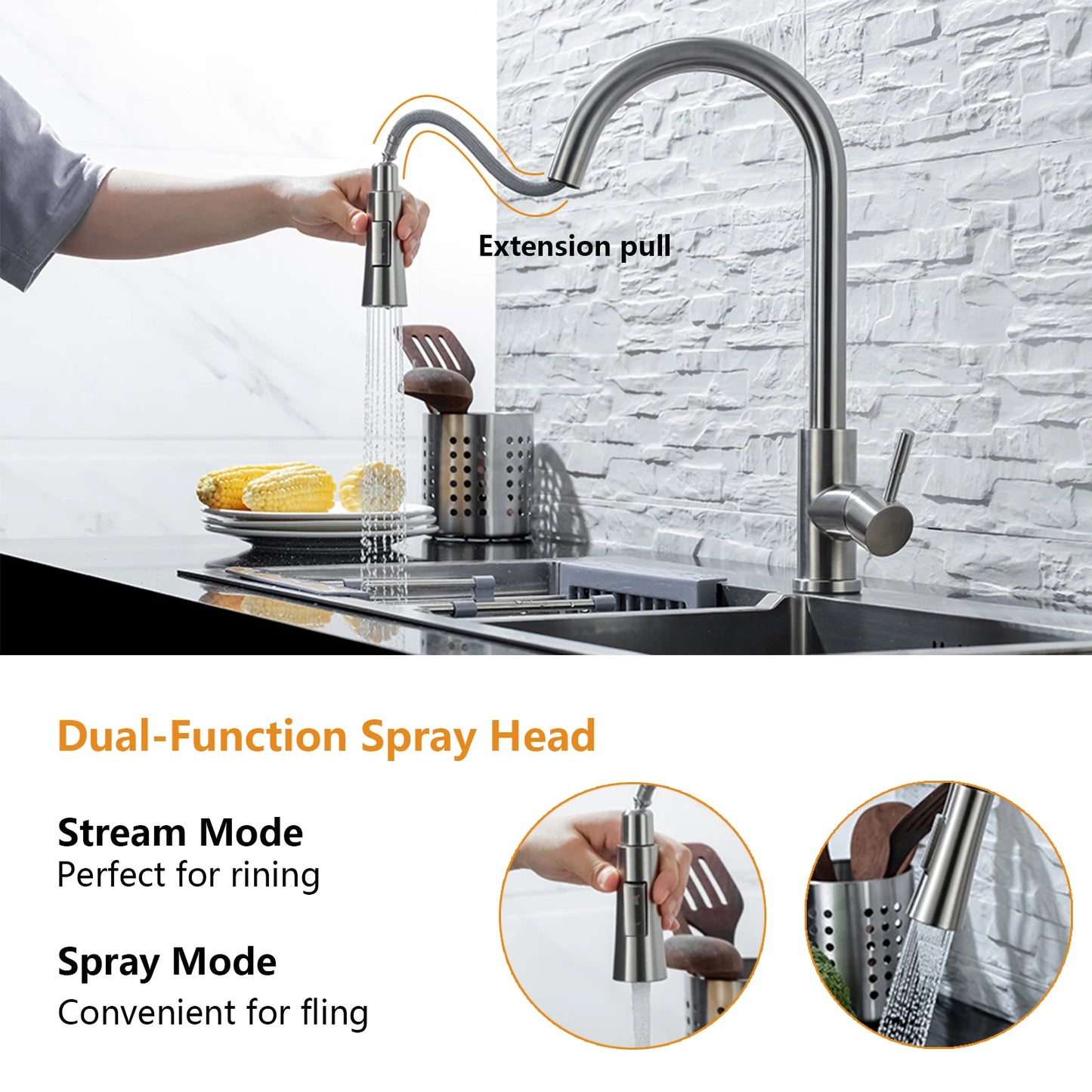 Just Arrived Kitchen Bathroom Motion Sensor Faucet Pull Out  Black/Brushed Nickle Color Large Area Sensor Stainless Steel Black Smart Induction Mixed Tap Touch Control Sink Tap Home Office Hotels