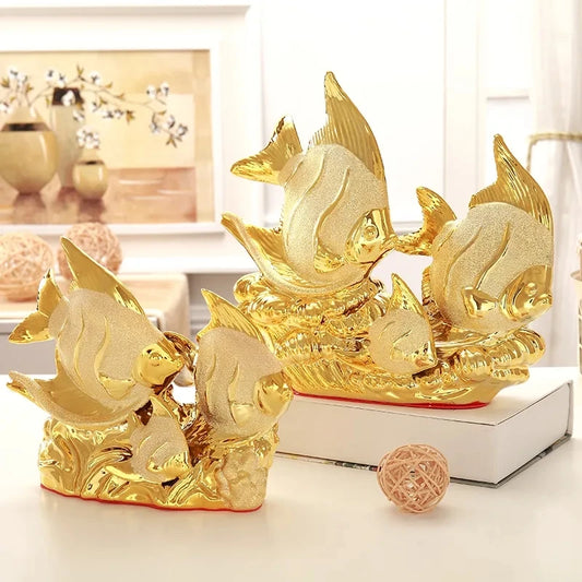European Wedding Decor Crafts Ceramic Creative Room Decoration Handicraft Gold Fish Porcelain Figurines Decorations W4375