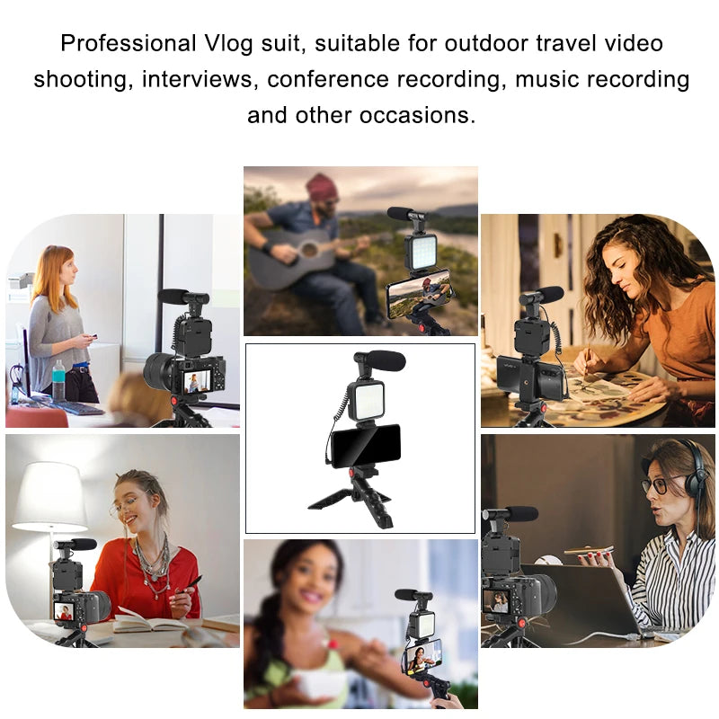 Portable Vlogging Kit Video Making Equipment with Tripod Bluetooth Control for SLR Camera Smartphone YouTube Photography