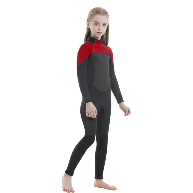 Neoprene Wetsuit 2.5MM Children Unisex One Piece Girls and Boys Surfing Diving Scuba Snorkeling Training Swimsuit Waterproof Warm Long Sleeve Sunscreen Children Water Sports Apparel Clothing Supplies