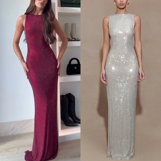 BEST PRICE Top Quality Cashmere Maxi Dress Autumn Winter Spring Fashion Women's  Sleeveless Sequin Back-Slit Sexy Floor-Length Pencil Dress Wedding Guest Evening Party Night Business Clubwear Prom Gowns