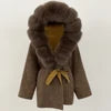 12 Colors Small Medium Size  New Winter Cashmere Wool Blends Women Natural Fox Fur Collar Hooded Slim Fit Suit Double Sided Woolen Trench Coat Women Winter Apparel Supplies