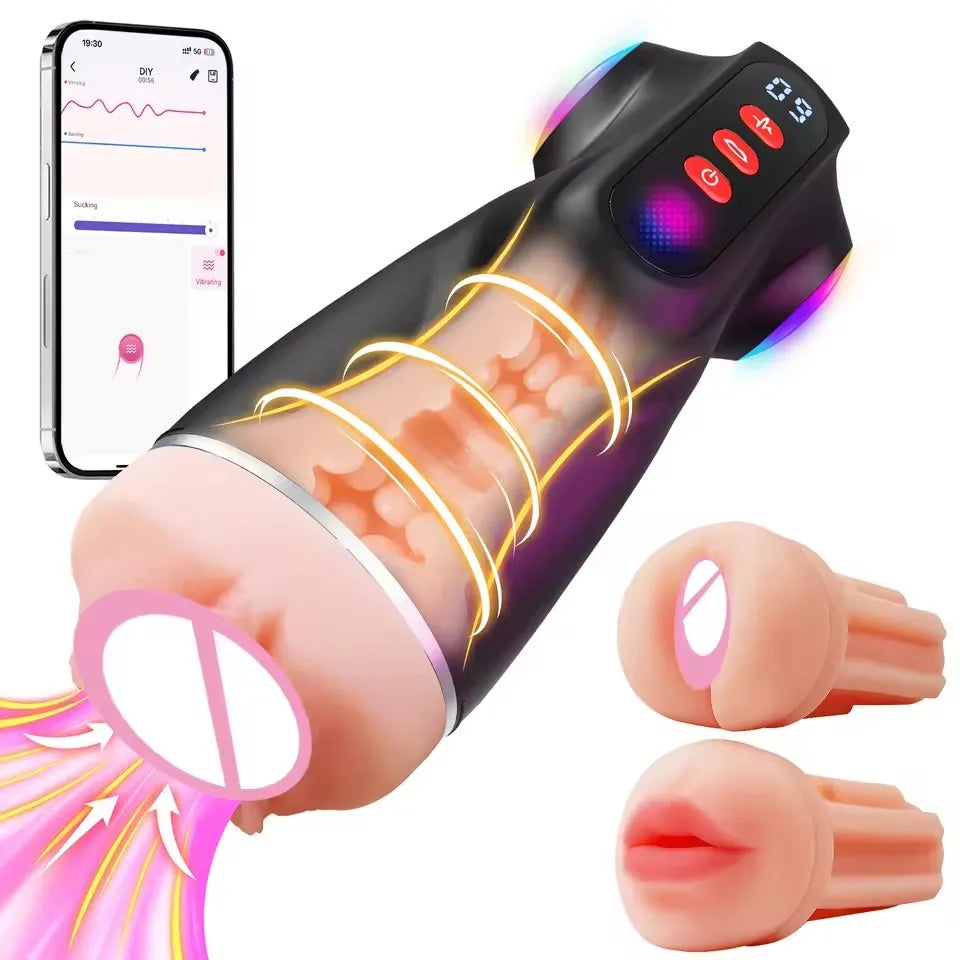 9 Stormy Vacuum Sucking + Vibration Modes Fully Automatic Male Masturbator Aircraft Cup Super Tight Vibrating Stimulator Features APP Control Interactive Masturbator Sex Toys Adults Sex Store Supplies