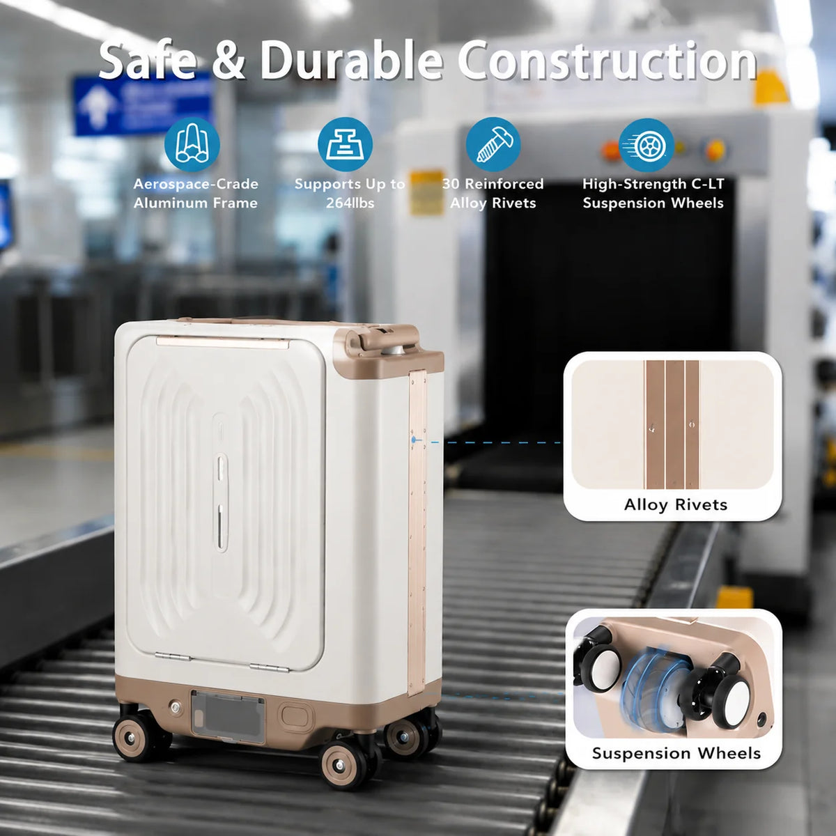 Silver/White/Black Color USB  Smart PC Carry-On Luggage Riding 20 Inch Electronic Scooter Suitcase  with Laptop Packet Cup Aluminum Frame Spinner Caster Airport Scooter Suitcase Holidays Travel Supplies