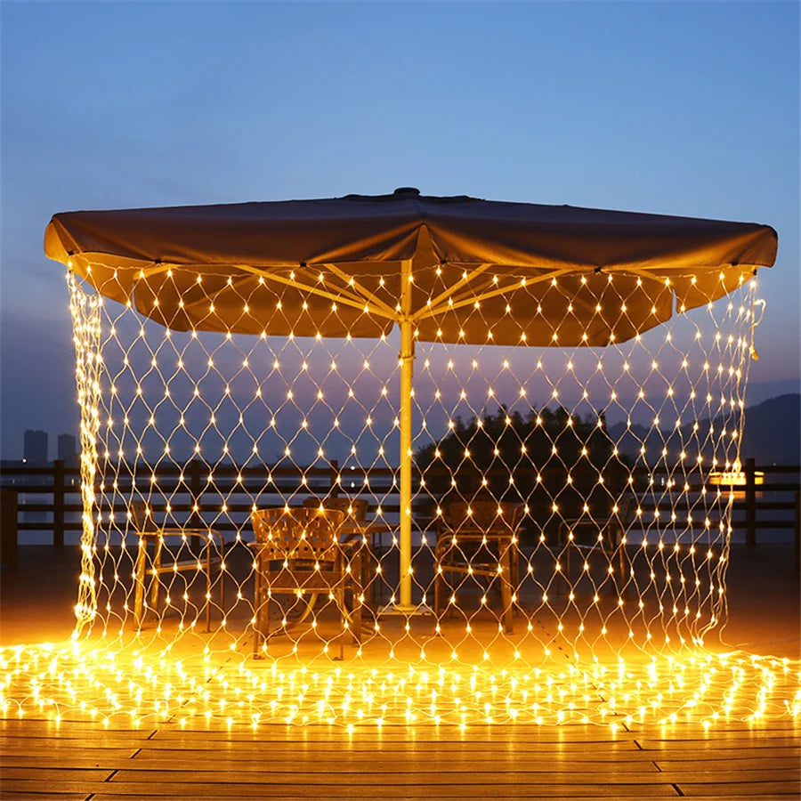 NEW Arrivals Waterproof 2x2M 3x2M LED Net Mesh Fairy String Lights Garland Window Curtain Christmas Garden Lights Wedding Party Holiday Light Outdoor Holiday Decoration Supplies