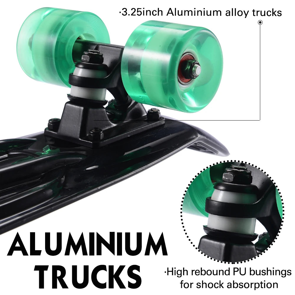 4 Colors Aluminum Trucks Professional Skateboards Penny Board 22 Inch 22*6'' Sturdy PP Plus Fiberglass Deck Mini Cruiser Skateboard for Boys and Girls with EN13613 Outdoor Sport Activities Supplies