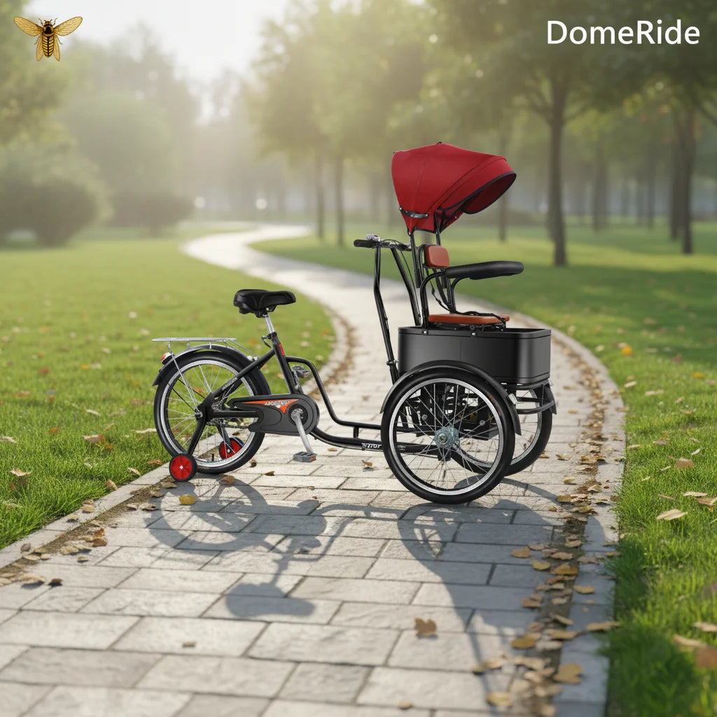 Parents-Child Tricycle Bicycle  JMC-0829 Elderly Walking Tricycle Single Speed Full Shockproof Steel Frame 20" 150kg Load Capacity On-Road