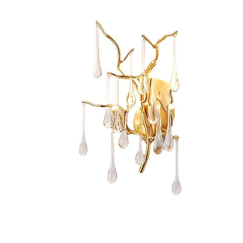 Home Villa Luxury Aluminum Branches K9 Crystal Wall Lamp Bedroom Bedside Living Wall Fitting Home Room Water Droplet Decor Bracket Light