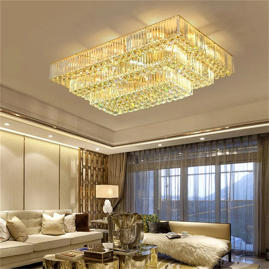 HOT SALE Villa Home Luxury K9 Crystal Chandelier 5 Years Warranty Contemporary Square Gold Luxury Ceiling Light LED Creative Crystal Lamp Fixtures Home  Decoration Lighting Supplies