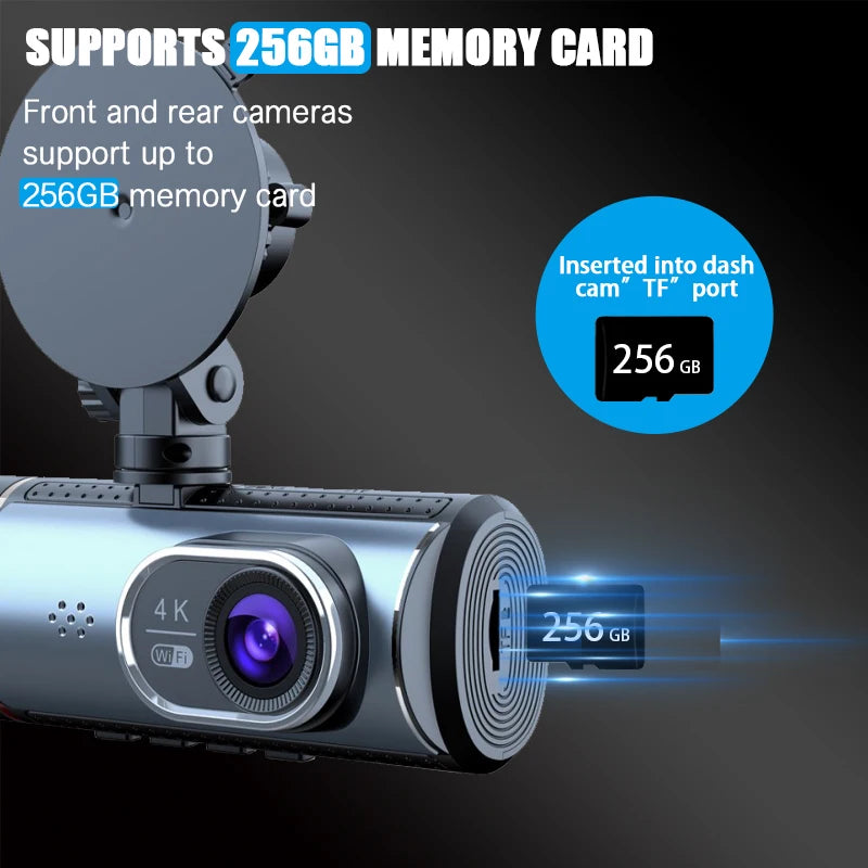 360* Degree 4K Driving Recorder 3.16 Inches IPS Screen Night Vision Three-Way Recording Wi-Fi App Connection Car Wireless Dashcam Camera Loop Recording Vehicle Safety Driving Products