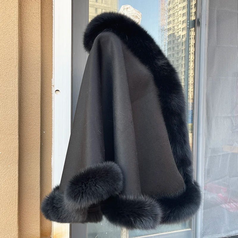 12 Colors New Coming Customized Color Real Natural Fox Fur Cashmere Poncho Women Fur Shawls Evening Party Wedding Guest Luxury Coats Outerwear Jackets Ladies Luxury Apparel Supplies