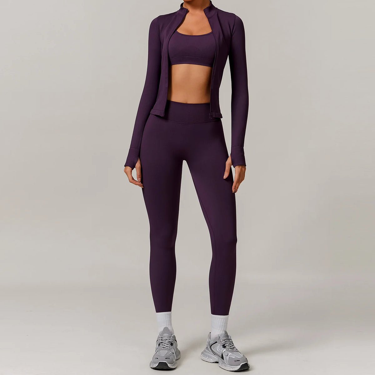 3 PCS Set 7 Colors Private Label Seamless Yoga Suit Women High Waist Scrunch Butt Lifting Tight Leggings Zip Jacket Gym Fitness Outfit Outdoor Running Activewear Set Women Sports Clothing Supplies