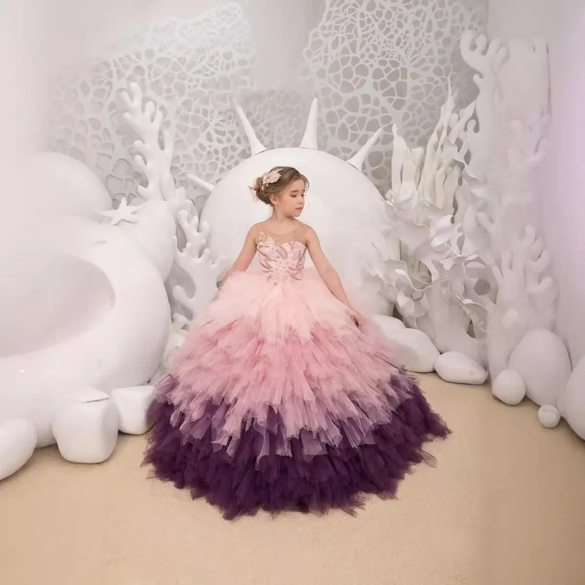 HOT SALE NEW Design 2/14 Years Old Bridesmaid Princess Catwalk Fairy Gorgeous Fluffy Color Matching Luxury Wedding Flower Girl Dress Bride's Evening Prom Party Bridal Formal Mermaid Gowns Children's Luxury Apparel Supplies