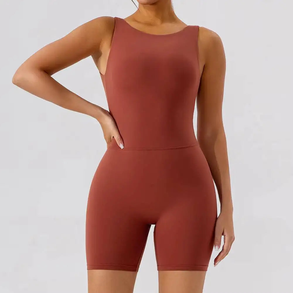 NEW Arrivals  Women's Sexy Double-Sided Sweat-Absorbing Quick-Dry Breathable Butt-Lifting Sleeveless Backless Women's Round-Neck Yoga Jumpsuit Outdoor Running Cycling Gym Fitness Activewear Workout Sports Clothing Supplies