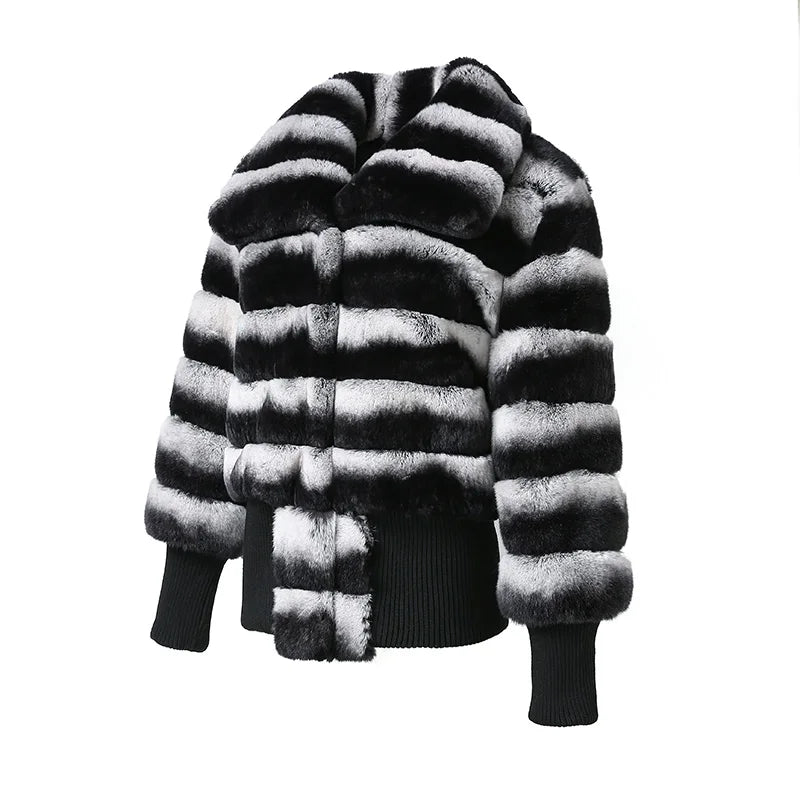 NEW Arrivals S-XL Winter Luxury Natural Rex Rabbit Fur Jacket Cropped Women Real Chinchilla Fur Coat Outerwear Mid Jackets Ladies Luxury Apparel Supplies.