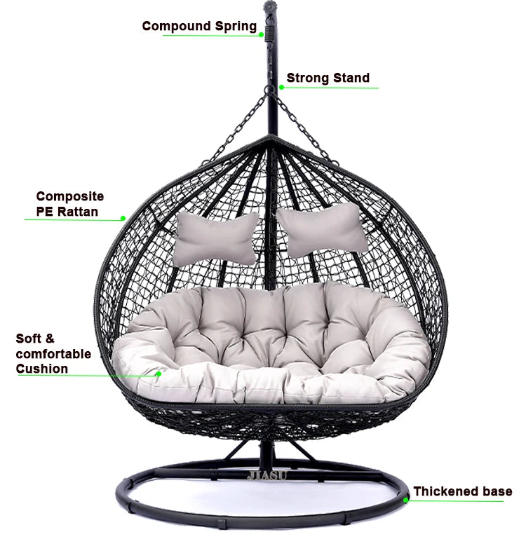 NEW Arrivals 3 Colors Luxury Wicker Egg Swings Double Rattan Villa Home Indoor Outdoor Patio Garden Courtyard Cushions Swing Chair Furniture Supplies
