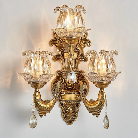 Villa Home Luxury Crystal Wall Lamp European Retro Living Room Bedroom Bedside Lamp Background Wall Corridor Villa Hotel Lighting