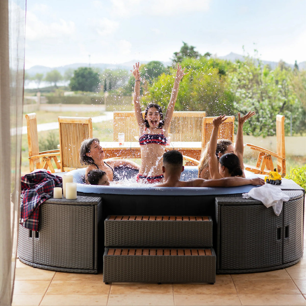 NEW Electric Heating Air Bubble Spa Bathtub 6-Person Inflatable Rectangle Heated Swimming Pool Temperature Control Massage Function Three-Layer Reinforced Mesh Family Bathtub