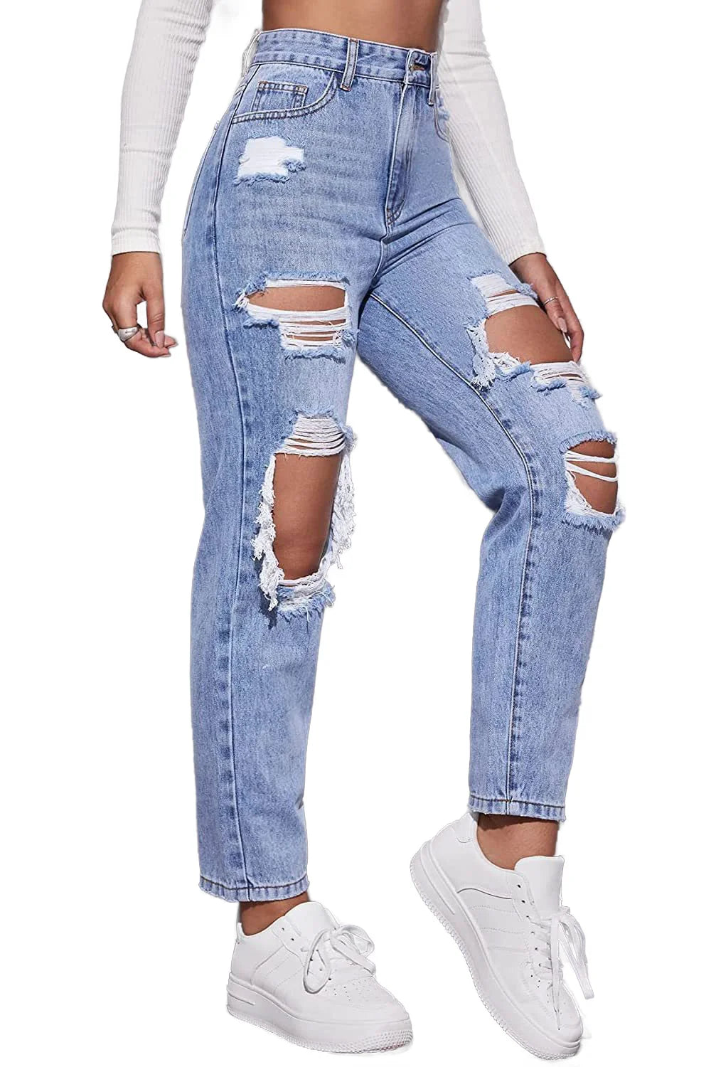 S-2XL Women's Skinny Jeans High Waist Ripped Distressed Y2K Eco-Friendly Casual Summer Autumn Spring Denim Pants Streetwear High Street Clothes Female Casual Clothing Supplies