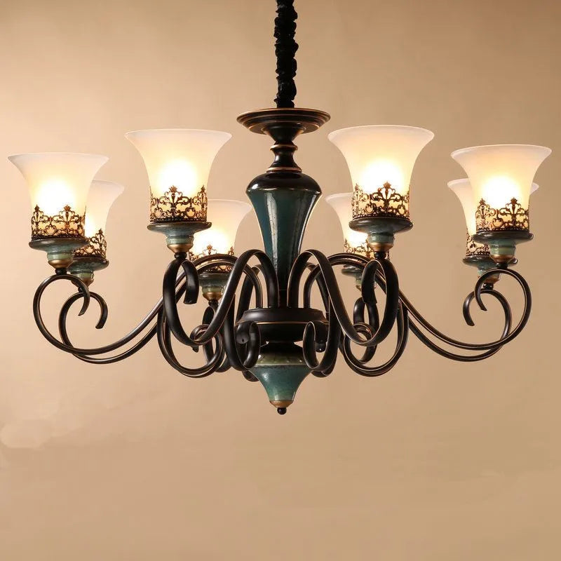 NEW Arrivals Home Villa 6/8 Heads American Retro Luxury 100% Ceramic Chandeliers for Living Room Restaurant Villas Hotel Home Art Decoration Creative Iron Pendant Light