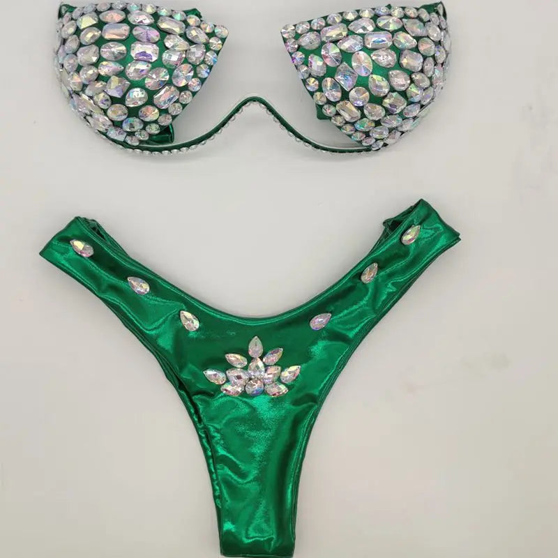 10 Colors Luxurious Diamond Sexy Bikini Crystal Bikini Swimwear Plus  Sizes Rhinestone Swimsuit Summer Beachwear