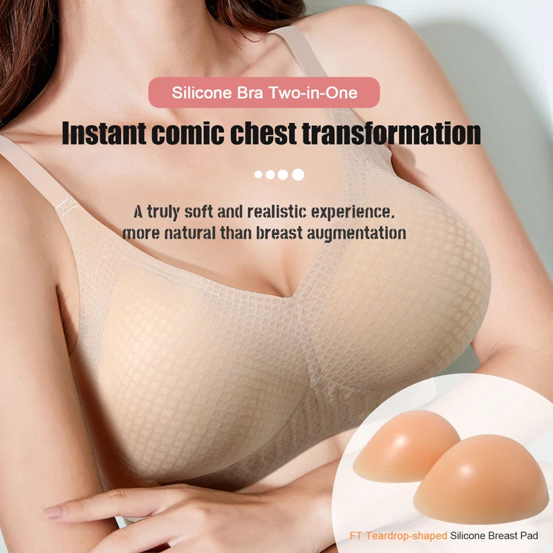 Mastectomy L/XL/2XL Plus Size Bra Breast + Silicone Pads Prosthesis Wireless Post-Surgery Pocket Design for Breast Forms Enhancement Inserts Silicone Bra Women Underwear Products