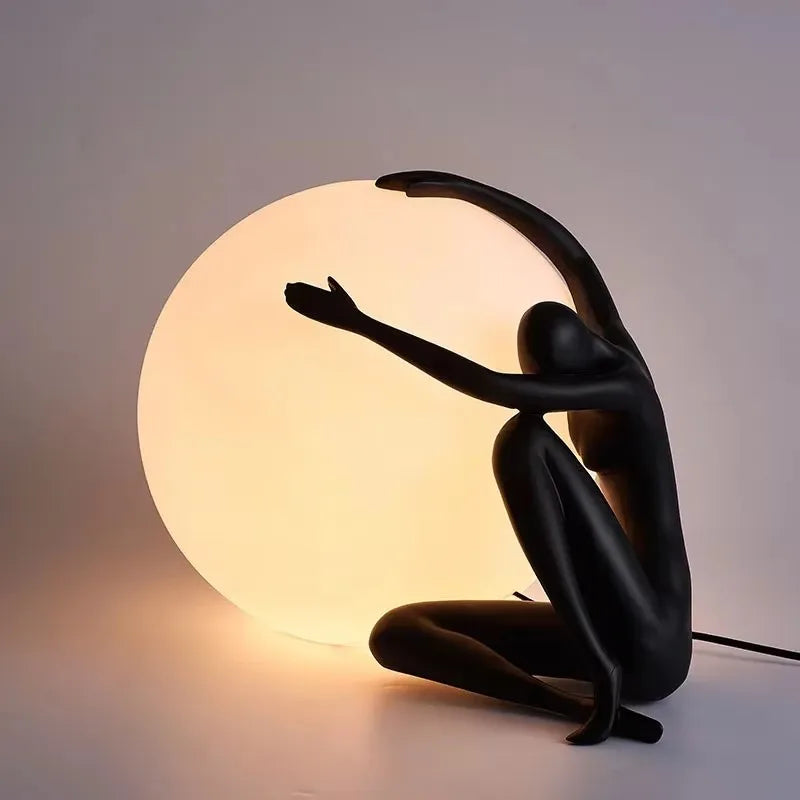 NEW Home Villa Indoor Modern Nordic Art Decor Floor Lamp with Human Figure Holding Ball Design E27 LED Resin Material Creative Sculpture Decoration Supplies