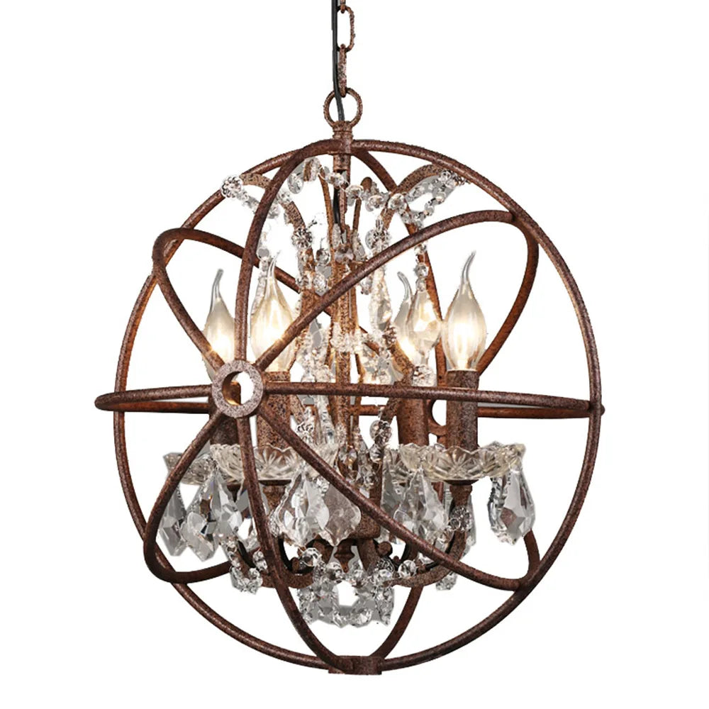 NEW Arrivals American Style Art Decoration Rural Crystal Chandelier Villa Retro Round Crystal Pendant Lamp Bar Counter Restaurant Living Room Crystal Hanging Lights 3 Years Warranty